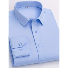 Camisas de vestir masculinas, sólidas, de manga comprida, elásticas, sem rugas, camisa formal, camisas de botão casual para negócios