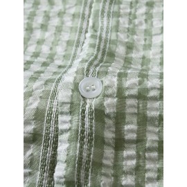 Camisas de vestir masculinas, camisas de botão de manga curta, camisas listradas e xadrez casuais, camisas de vestir