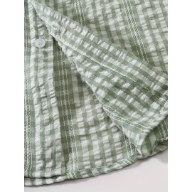 Camisas de vestir masculinas, camisas de botão de manga curta, camisas listradas e xadrez casuais, camisas de vestir