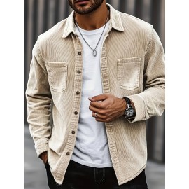 Outono Venda Quente Masculino Manga Longa Tamanho Grande Solto Casual Retro Camisa de Veludo Botão Dobra de Bolso Duplo Exterior Masculino Top Jaqueta