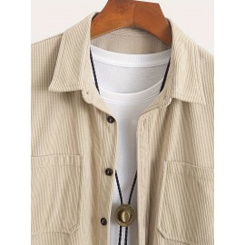 Outono Venda Quente Masculino Manga Longa Tamanho Grande Solto Casual Retro Camisa de Veludo Botão Dobra de Bolso Duplo Exterior Masculino Top Jaqueta