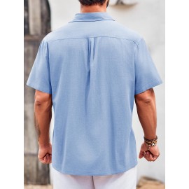Camisa Guayabera de Linho Leve para Homens [Tecido Respirável] - Manga Curta com Botões, Roupa de Praia de Verão Respirável com Bolsos no Peito, Design Elegante de Cor Sólida para Ocasiões Casuais ou Formais