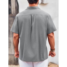 Camisa Guayabera de Linho Leve para Homens [Tecido Respirável] - Manga Curta com Botões, Roupa de Praia de Verão Respirável com Bolsos no Peito, Design Elegante de Cor Sólida para Ocasiões Casuais ou Formais