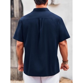 Camisa Guayabera de Linho Leve para Homens [Tecido Respirável] - Manga Curta com Botões, Roupa de Praia de Verão Respirável com Bolsos no Peito, Design Elegante de Cor Sólida para Ocasiões Casuais ou Formais
