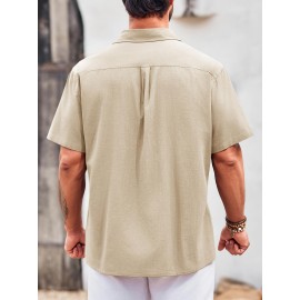 Camisa Guayabera de Linho Leve para Homens [Tecido Respirável] - Manga Curta com Botões, Roupa de Praia de Verão Respirável com Bolsos no Peito, Design Elegante de Cor Sólida para Ocasiões Casuais ou Formais