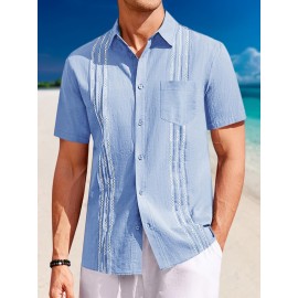 Camisa Guayabera de Linho Leve para Homens [Tecido Respirável] - Manga Curta com Botões, Roupa de Praia de Verão Respirável com Bolsos no Peito, Design Elegante de Cor Sólida para Ocasiões Casuais ou Formais