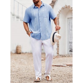 Camisa Guayabera de Linho Leve para Homens [Tecido Respirável] - Manga Curta com Botões, Roupa de Praia de Verão Respirável com Bolsos no Peito, Design Elegante de Cor Sólida para Ocasiões Casuais ou Formais