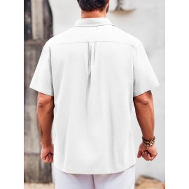 Camisa Guayabera de Linho Leve para Homens [Tecido Respirável] - Manga Curta com Botões, Roupa de Praia de Verão Respirável com Bolsos no Peito, Design Elegante de Cor Sólida para Ocasiões Casuais ou Formais