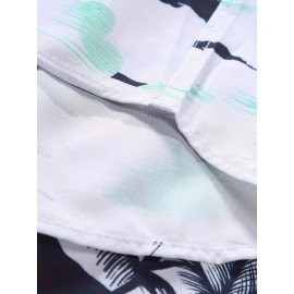 Camisa casual de verão para homem - Estampa de palmeira tropical, ajuste solto, manga curta, botões, tecido respirável com design de controlo de barriga, lavável à máquina, adequada para férias na praia e saídas casuais, estilo confortável, impressão esse