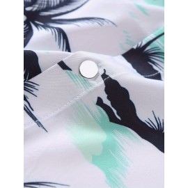 Camisa casual de verão para homem - Estampa de palmeira tropical, ajuste solto, manga curta, botões, tecido respirável com design de controlo de barriga, lavável à máquina, adequada para férias na praia e saídas casuais, estilo confortável, impressão esse