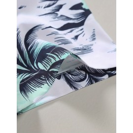 Camisa casual de verão para homem - Estampa de palmeira tropical, ajuste solto, manga curta, botões, tecido respirável com design de controlo de barriga, lavável à máquina, adequada para férias na praia e saídas casuais, estilo confortável, impressão esse