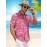 Camisa Havaiana Masculina com Estampa Floral Tropical - Rosa Vibrante de Manga Curta com Botões - Camisa para Férias na Praia com Estampa de Flamengo e Palmeira, Leve em 100% Poliéster, Perfeita para Escapadelas de Verão