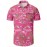 Camisa Havaiana Masculina com Estampa Floral Tropical - Rosa Vibrante de Manga Curta com Botões - Camisa para Férias na Praia com Estampa de Flamengo e Palmeira, Leve em 100% Poliéster, Perfeita para Escapadelas de Verão