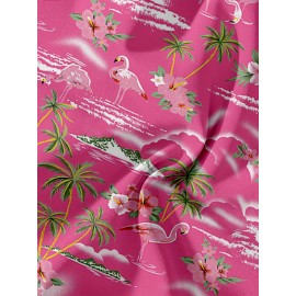 Camisa Havaiana Masculina com Estampa Floral Tropical - Rosa Vibrante de Manga Curta com Botões - Camisa para Férias na Praia com Estampa de Flamengo e Palmeira, Leve em 100% Poliéster, Perfeita para Escapadelas de Verão