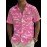 Camisa Havaiana Masculina com Estampa Floral Tropical - Rosa Vibrante de Manga Curta com Botões - Camisa para Férias na Praia com Estampa de Flamengo e Palmeira, Leve em 100% Poliéster, Perfeita para Escapadelas de Verão