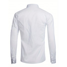 Camisa Masculina de Manga Longa com Estampa Floral - Padrão Rosa Vermelha e Folhas Verdes, Gola Pontuda, Punhos de Um Botão, Lavável à Máquina para Primavera/Outono, Casual ou Festa, Moda Ocidental, Tecido Confortável, Top Estampado, Para Amantes do Estil