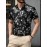 Camisa de manga curta com estampado floral para homem - Leve, casual, de corte largo, com decote quadrado e botões dourados, design preto e branco para uso diário e formal, roupa masculina versátil, estilo elegante, textura suave