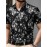 Camisa de manga curta com estampado floral para homem - Leve, casual, de corte largo, com decote quadrado e botões dourados, design preto e branco para uso diário e formal, roupa masculina versátil, estilo elegante, textura suave
