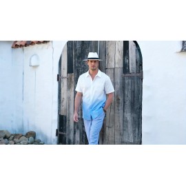 Camisas de algodão de manga curta com gradiente para homem, botões casuais, praia, verão, camisas havaianas