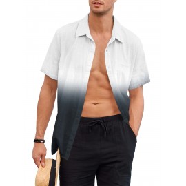 Camisas de algodão de manga curta com gradiente para homem, botões casuais, praia, verão, camisas havaianas