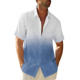 Camisas de algodão de manga curta com gradiente para homem, botões casuais, praia, verão, camisas havaianas