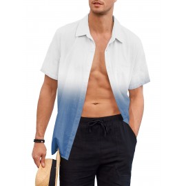 Camisas de algodão de manga curta com gradiente para homem, botões casuais, praia, verão, camisas havaianas