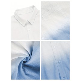 Camisas de algodão de manga curta com gradiente para homem, botões casuais, praia, verão, camisas havaianas