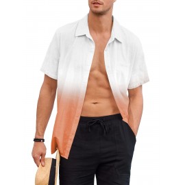Camisas de algodão de manga curta com gradiente para homem, botões casuais, praia, verão, camisas havaianas