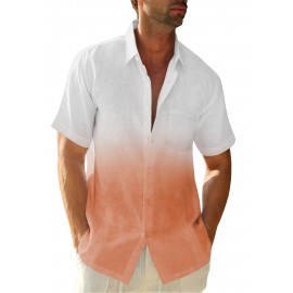 Camisas de algodão de manga curta com gradiente para homem, botões casuais, praia, verão, camisas havaianas