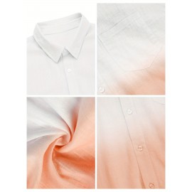Camisas de algodão de manga curta com gradiente para homem, botões casuais, praia, verão, camisas havaianas