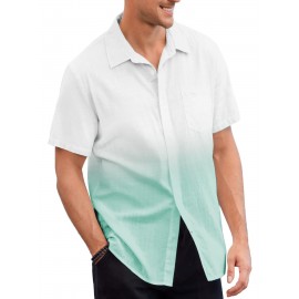 Camisas de algodão de manga curta com gradiente para homem, botões casuais, praia, verão, camisas havaianas