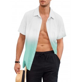 Camisas de algodão de manga curta com gradiente para homem, botões casuais, praia, verão, camisas havaianas