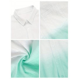 Camisas de algodão de manga curta com gradiente para homem, botões casuais, praia, verão, camisas havaianas