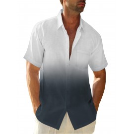 Camisas de algodão de manga curta com gradiente para homem, botões casuais, praia, verão, camisas havaianas