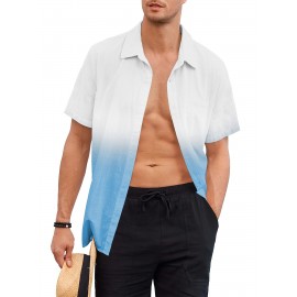 Camisas de algodão de manga curta com gradiente para homem, botões casuais, praia, verão, camisas havaianas