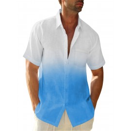 Camisas de algodão de manga curta com gradiente para homem, botões casuais, praia, verão, camisas havaianas
