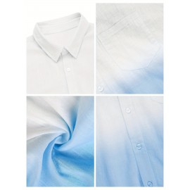 Camisas de algodão de manga curta com gradiente para homem, botões casuais, praia, verão, camisas havaianas