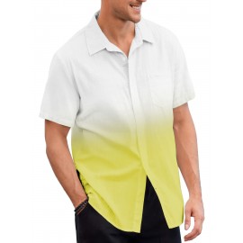 Camisas de algodão de manga curta com gradiente para homem, botões casuais, praia, verão, camisas havaianas