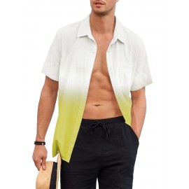 Camisas de algodão de manga curta com gradiente para homem, botões casuais, praia, verão, camisas havaianas