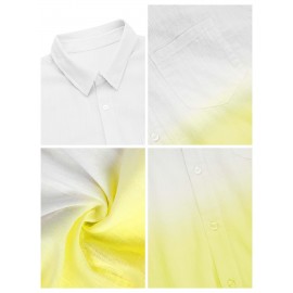 Camisas de algodão de manga curta com gradiente para homem, botões casuais, praia, verão, camisas havaianas