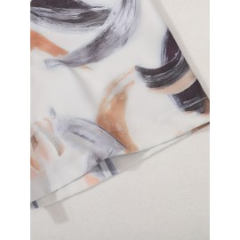 Nova camisa de manga curta bege para homem, com estampa de tinta, botões de bolso, top casual de verão