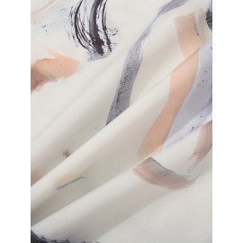 Nova camisa de manga curta bege para homem, com estampa de tinta, botões de bolso, top casual de verão