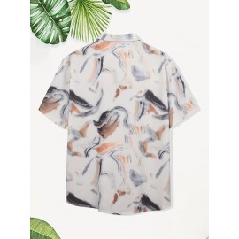 Nova camisa de manga curta bege para homem, com estampa de tinta, botões de bolso, top casual de verão