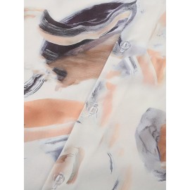Nova camisa de manga curta bege para homem, com estampa de tinta, botões de bolso, top casual de verão