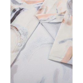Nova camisa de manga curta bege para homem, com estampa de tinta, botões de bolso, top casual de verão