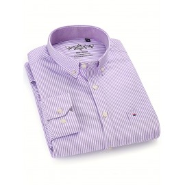 Camisa formal de manga comprida com design clássico listrado para homem, camisa de botão para ocasiões formais de negócios, presente para homem