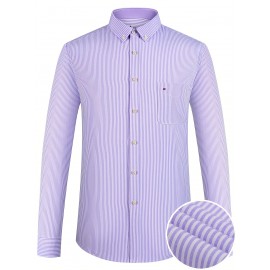 Camisa formal de manga comprida com design clássico listrado para homem, camisa de botão para ocasiões formais de negócios, presente para homem