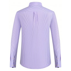 Camisa formal de manga comprida com design clássico listrado para homem, camisa de botão para ocasiões formais de negócios, presente para homem