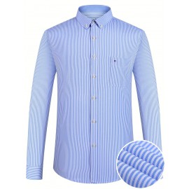 Camisa formal de manga comprida com design clássico listrado para homem, camisa de botão para ocasiões formais de negócios, presente para homem