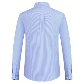 Camisa formal de manga comprida com design clássico listrado para homem, camisa de botão para ocasiões formais de negócios, presente para homem